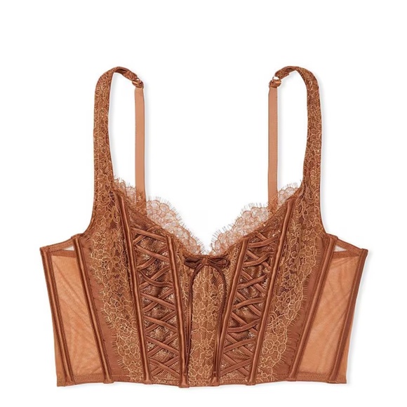 Victoria's Secret Very Sexy Unlined Lace Up Caramel Corset Bra Top - Picture 8 of 8